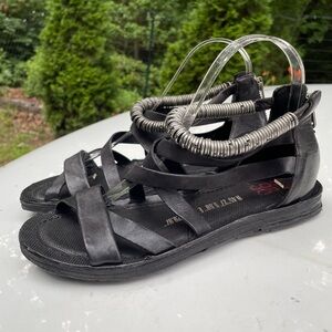 A.S.98 Black Leather Strappy Gladiator Sandals Size 37